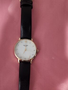 kate spade Gold Tone Watch with Black Strap and White Dial